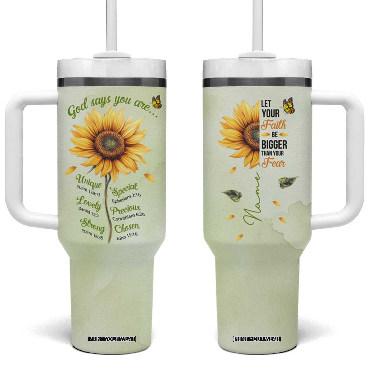 Over Fear Sunflower Tumbler With Handle Personalized TS04 One Size: 40 oz Multicolor Print Your Wear