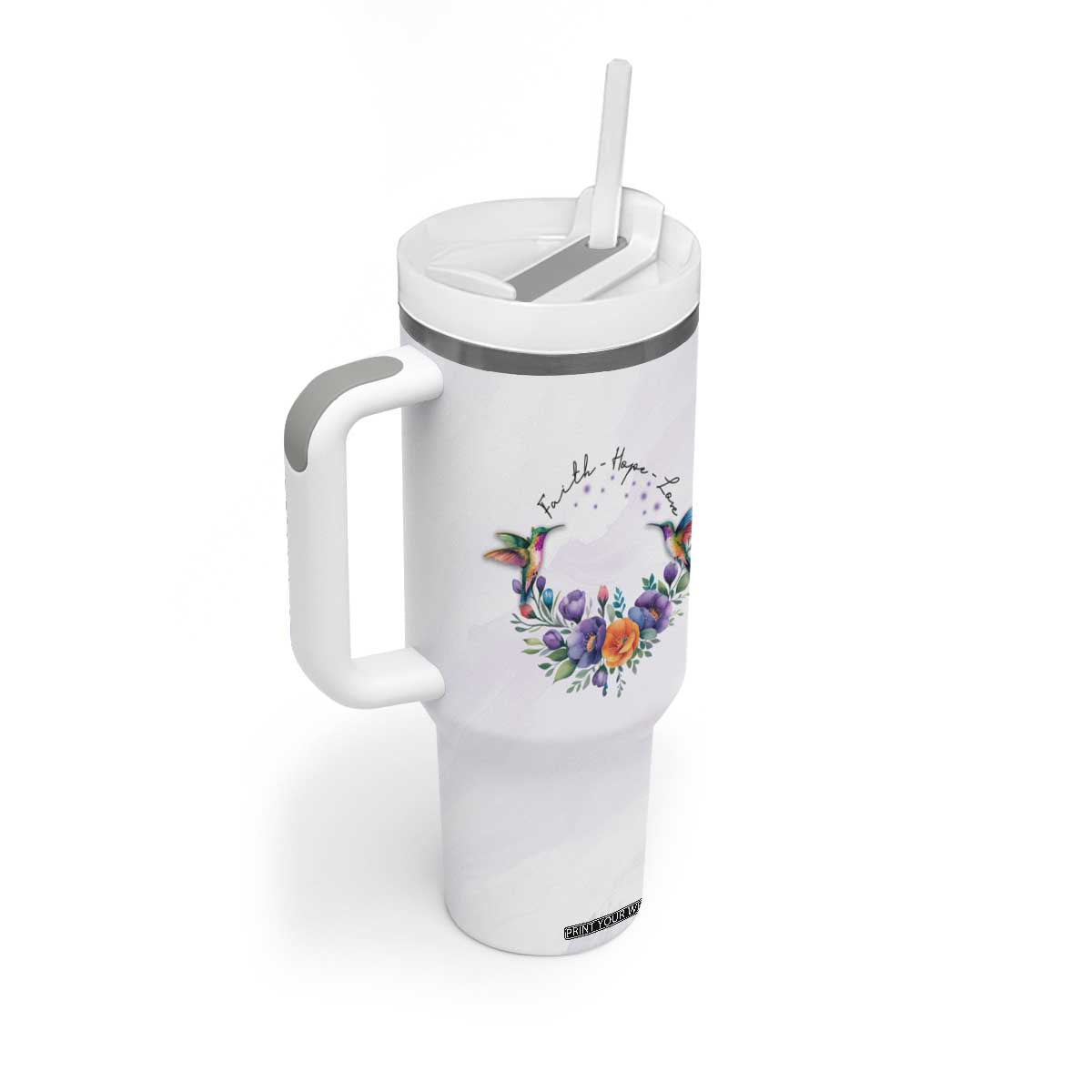 Faith Hope Love Hummingbird Tumbler With Handle Personalized TS04 Print Your Wear