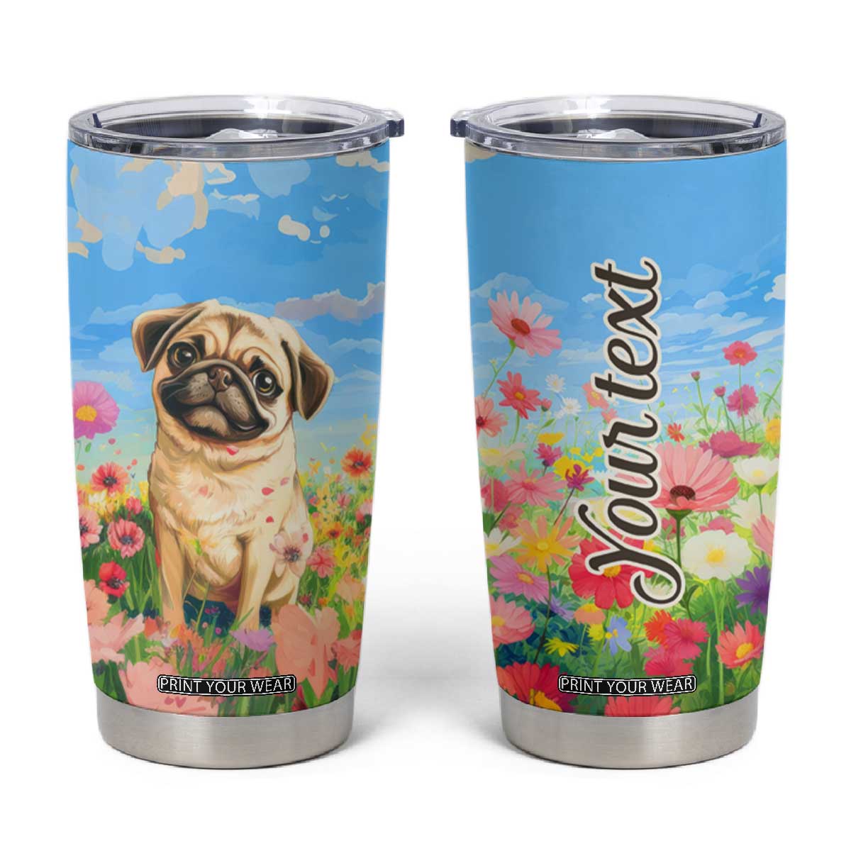 Retro Pug Tumbler Cup Personalized TS04 Multicolor Print Your Wear