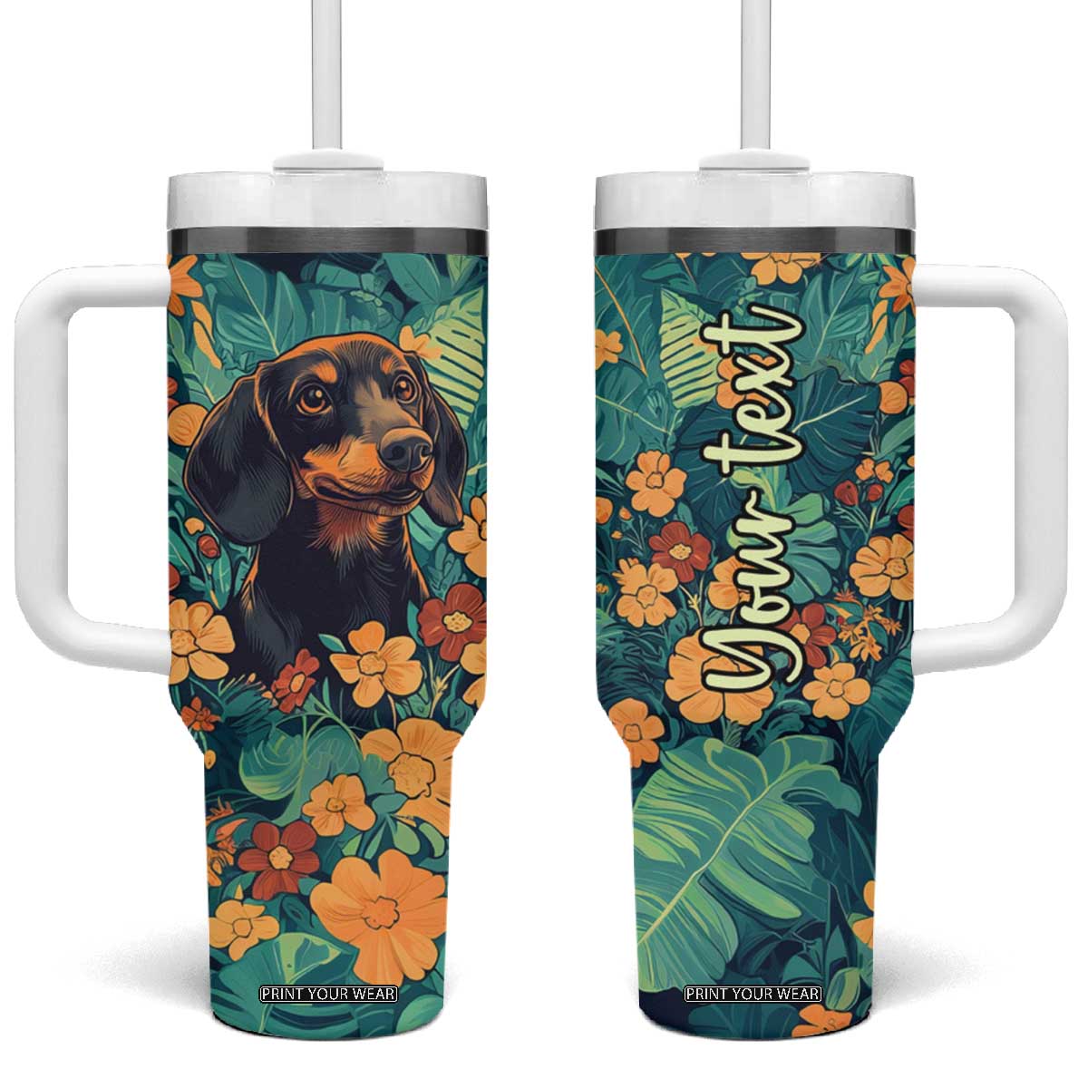 Retro Dachshund Tumbler With Handle Personalized TS04 One Size: 40 oz Multicolor Print Your Wear