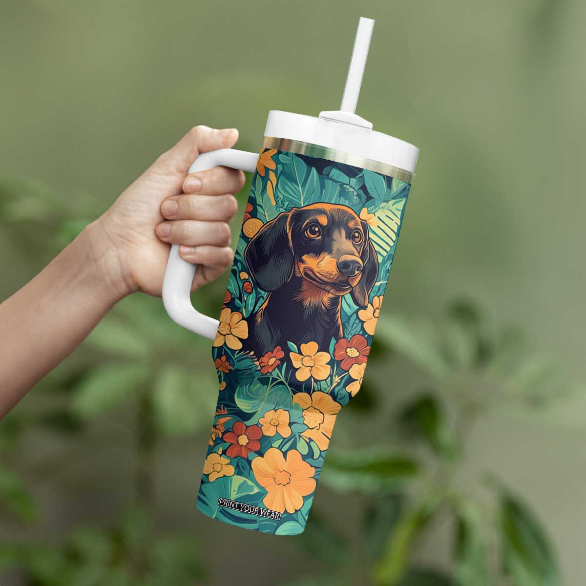 Retro Dachshund Tumbler With Handle Personalized TS04 Print Your Wear