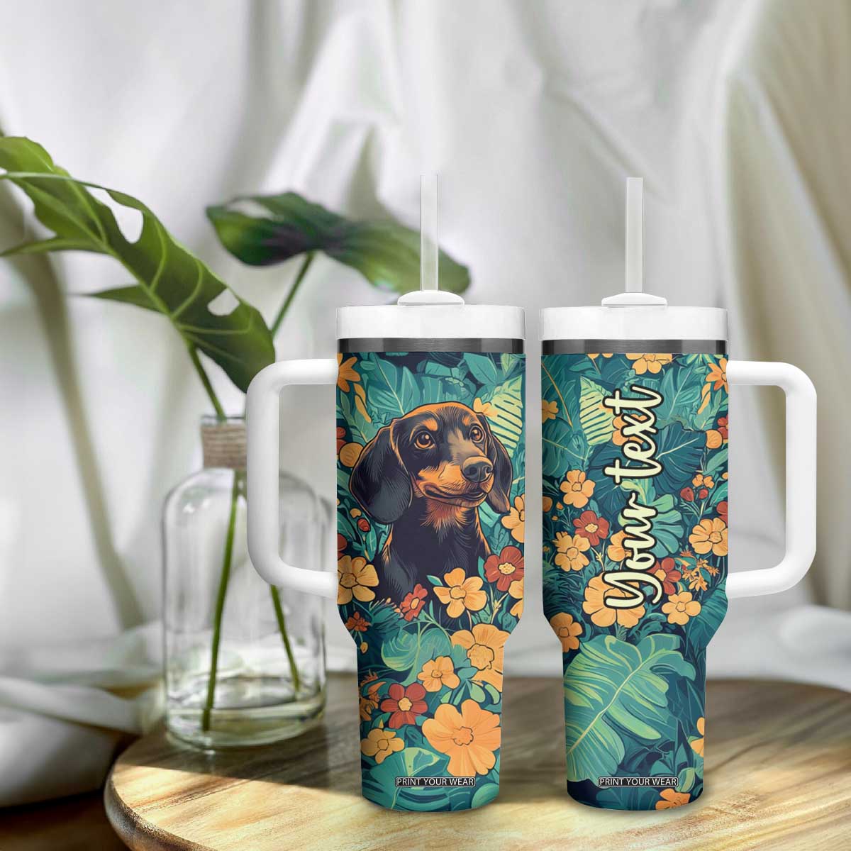 Retro Dachshund Tumbler With Handle Personalized TS04 Print Your Wear
