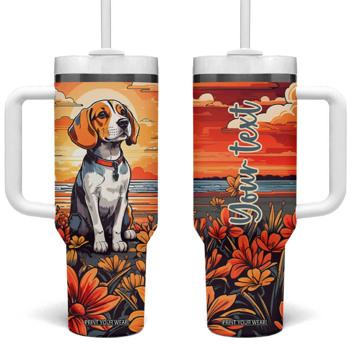 Retro Beagle Tumbler With Handle Personalized TS04 One Size: 40 oz Multicolor Print Your Wear