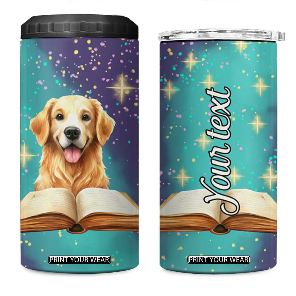 Cute Golden Retriever Reading Books 4 in 1 Can Cooler Tumbler Personalized TS04 One Size: 16 oz Multicolor Print Your Wear