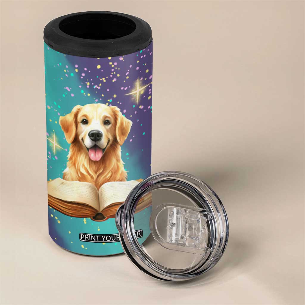 Cute Golden Retriever Reading Books 4 in 1 Can Cooler Tumbler Personalized TS04 Print Your Wear