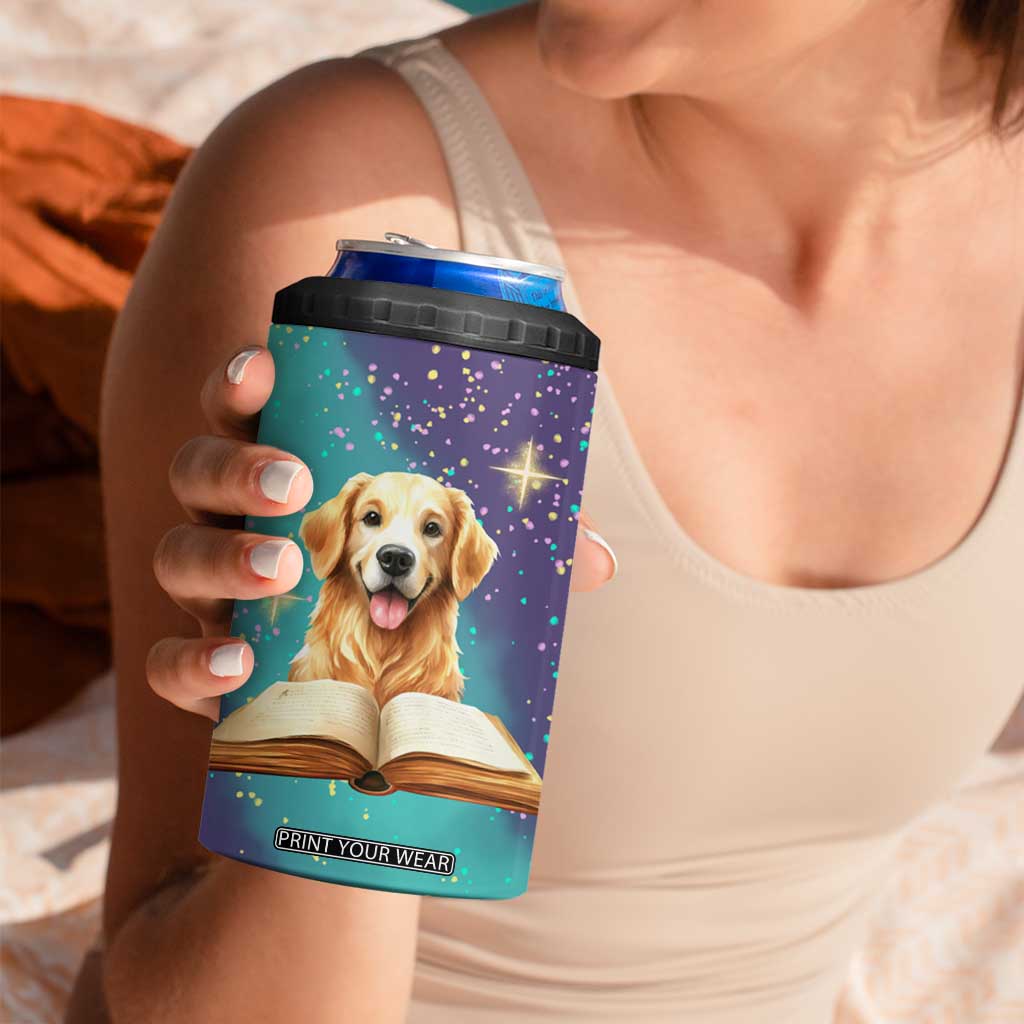 Cute Golden Retriever Reading Books 4 in 1 Can Cooler Tumbler Personalized TS04 Print Your Wear
