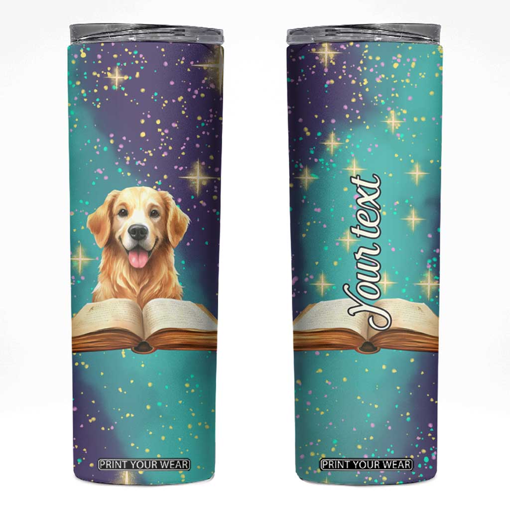 Cute Golden Retriever Reading Books Skinny Tumbler Personalized TS04 Multicolor Print Your Wear