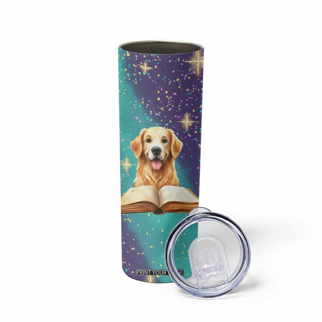 Cute Golden Retriever Reading Books Skinny Tumbler Personalized TS04 Print Your Wear