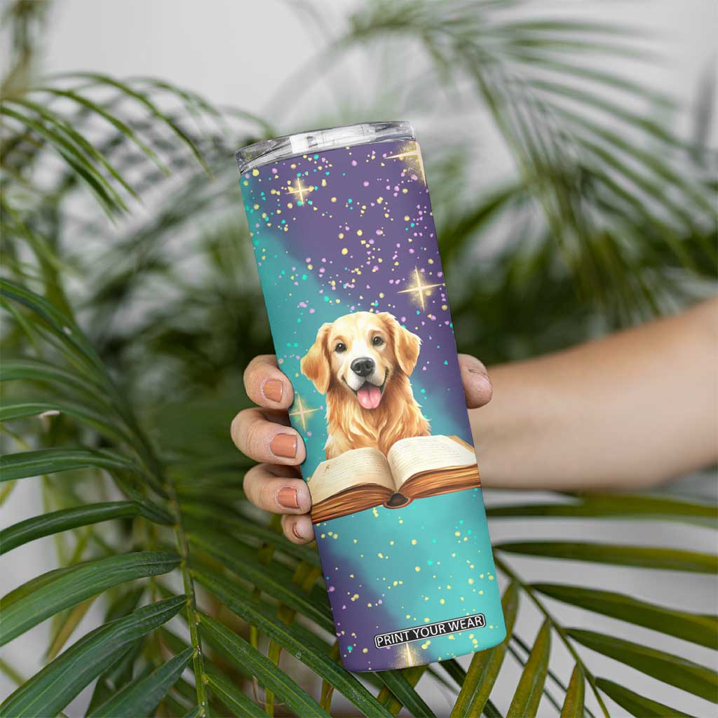 Cute Golden Retriever Reading Books Skinny Tumbler Personalized TS04 Print Your Wear