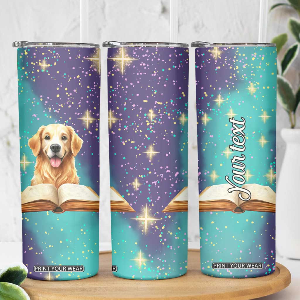 Cute Golden Retriever Reading Books Skinny Tumbler Personalized TS04 Print Your Wear