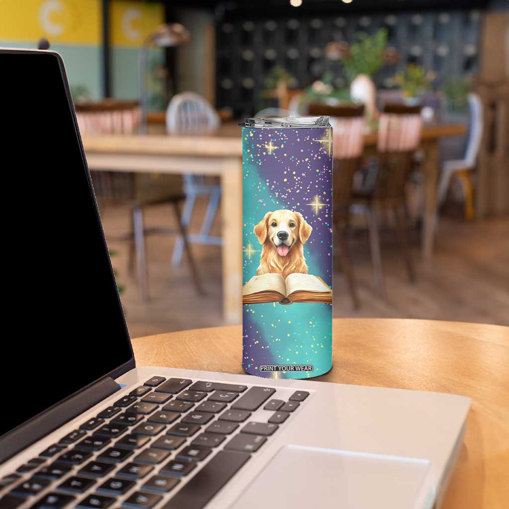 Cute Golden Retriever Reading Books Skinny Tumbler Personalized TS04 Print Your Wear