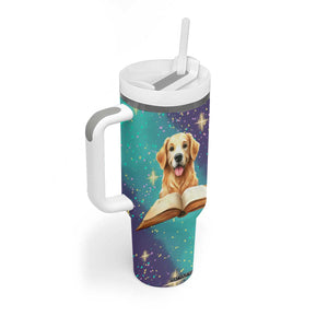 Cute Golden Retriever Reading Books Tumbler With Handle Personalized TS04 Print Your Wear