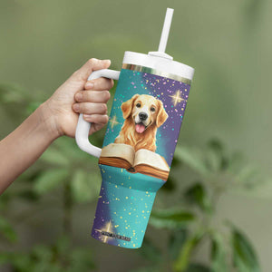 Cute Golden Retriever Reading Books Tumbler With Handle Personalized TS04 Print Your Wear