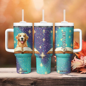Cute Golden Retriever Reading Books Tumbler With Handle Personalized TS04 Print Your Wear