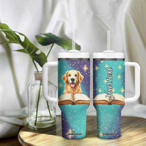 Cute Golden Retriever Reading Books Tumbler With Handle Personalized TS04 Print Your Wear