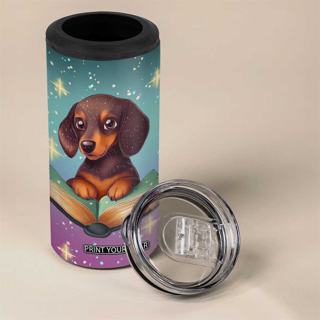 Cute Dachshund Reading Books 4 in 1 Can Cooler Tumbler Personalized TS04 Print Your Wear