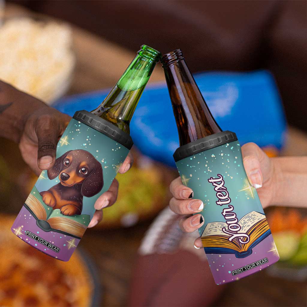 Cute Dachshund Reading Books 4 in 1 Can Cooler Tumbler Personalized TS04 Print Your Wear