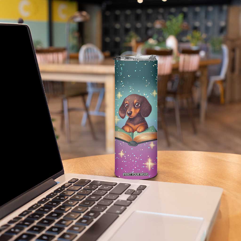 Cute Dachshund Reading Books Skinny Tumbler Personalized TS04 Print Your Wear