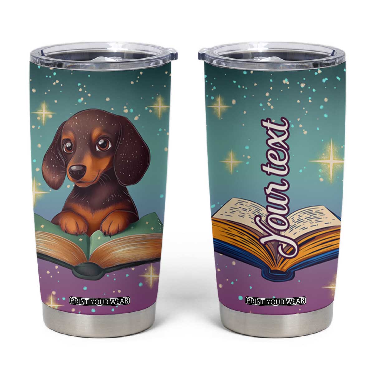 Cute Dachshund Reading Books Tumbler Cup Personalized TS04 Multicolor Print Your Wear