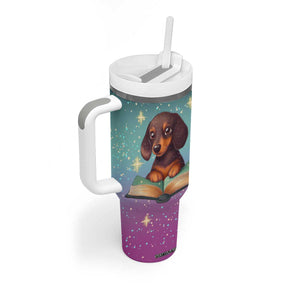 Cute Dachshund Reading Books Tumbler With Handle Personalized TS04 Print Your Wear