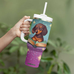 Cute Dachshund Reading Books Tumbler With Handle Personalized TS04 Print Your Wear