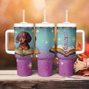 Cute Dachshund Reading Books Tumbler With Handle Personalized TS04 Print Your Wear