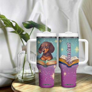 Cute Dachshund Reading Books Tumbler With Handle Personalized TS04 Print Your Wear