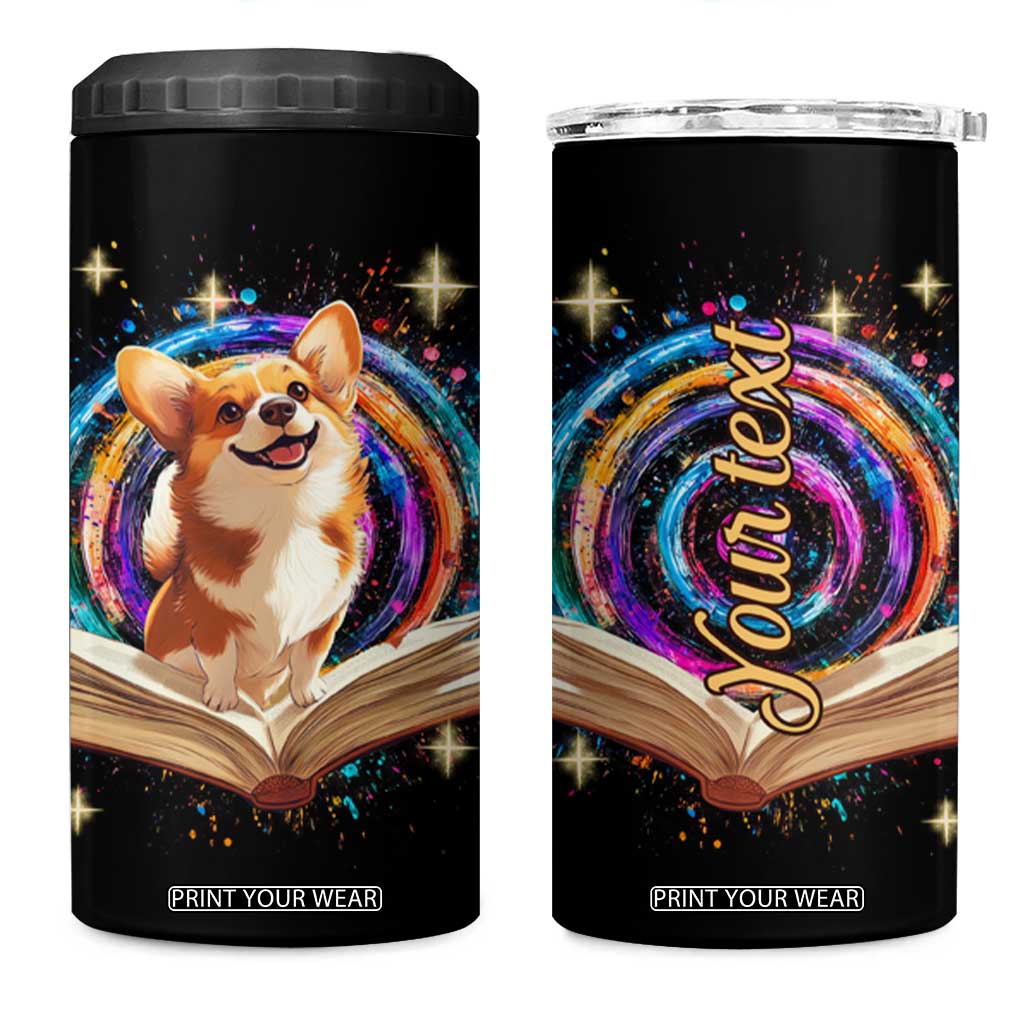 Cute Corgi Reading Books 4 in 1 Can Cooler Tumbler Personalized TS04 One Size: 16 oz Multicolor Print Your Wear