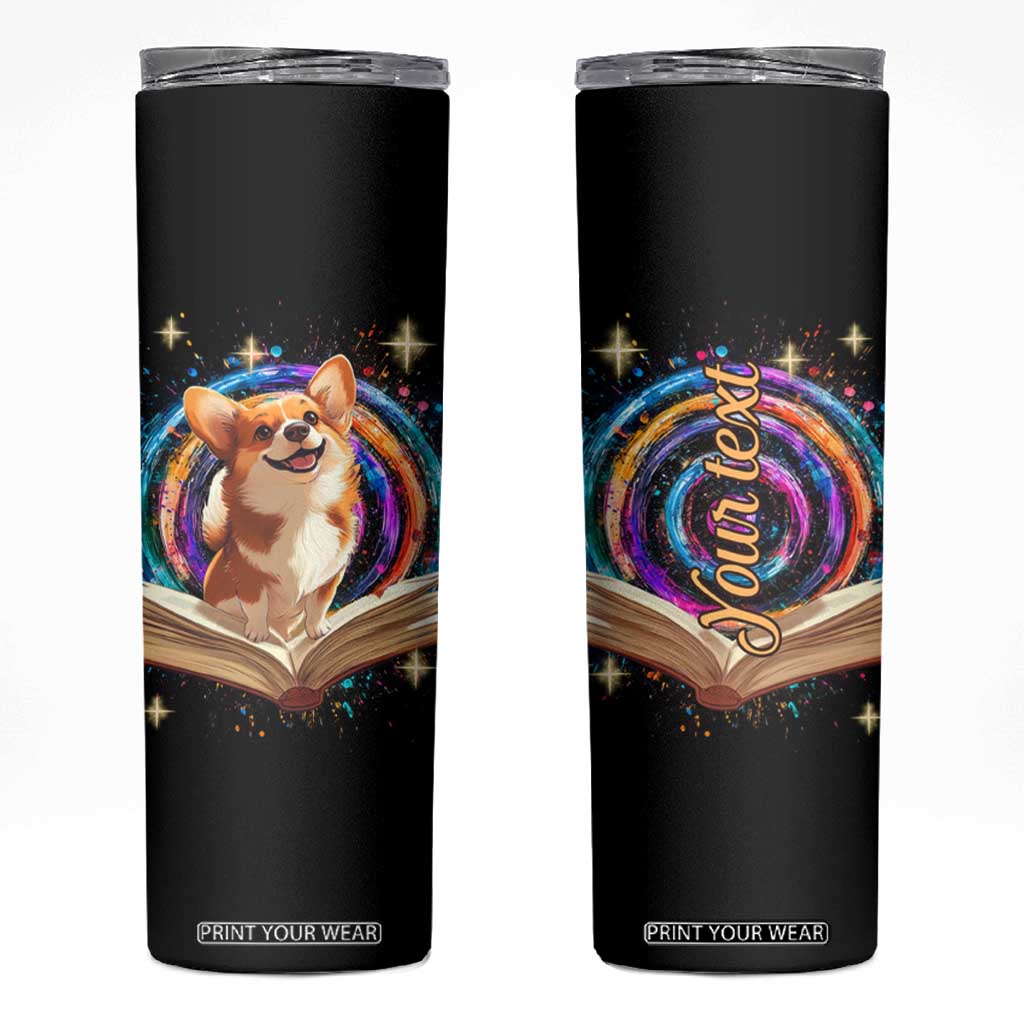 Cute Corgi Reading Books Skinny Tumbler Personalized TS04 Multicolor Print Your Wear