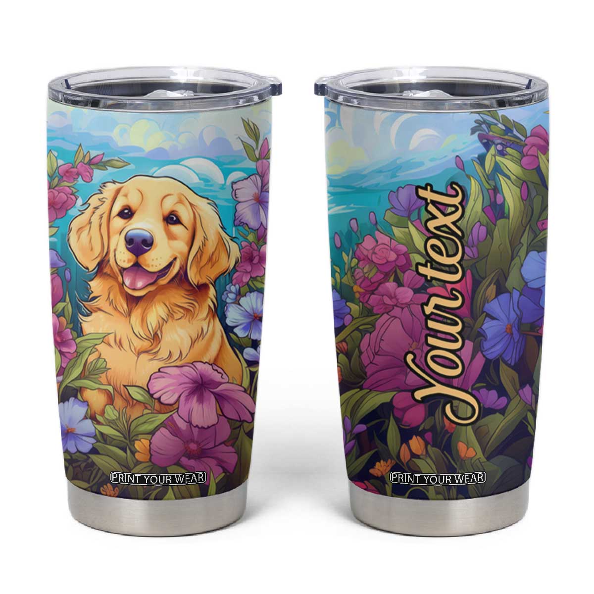 Retro Golden Retriever Tumbler Cup Personalized TS04 Multicolor Print Your Wear