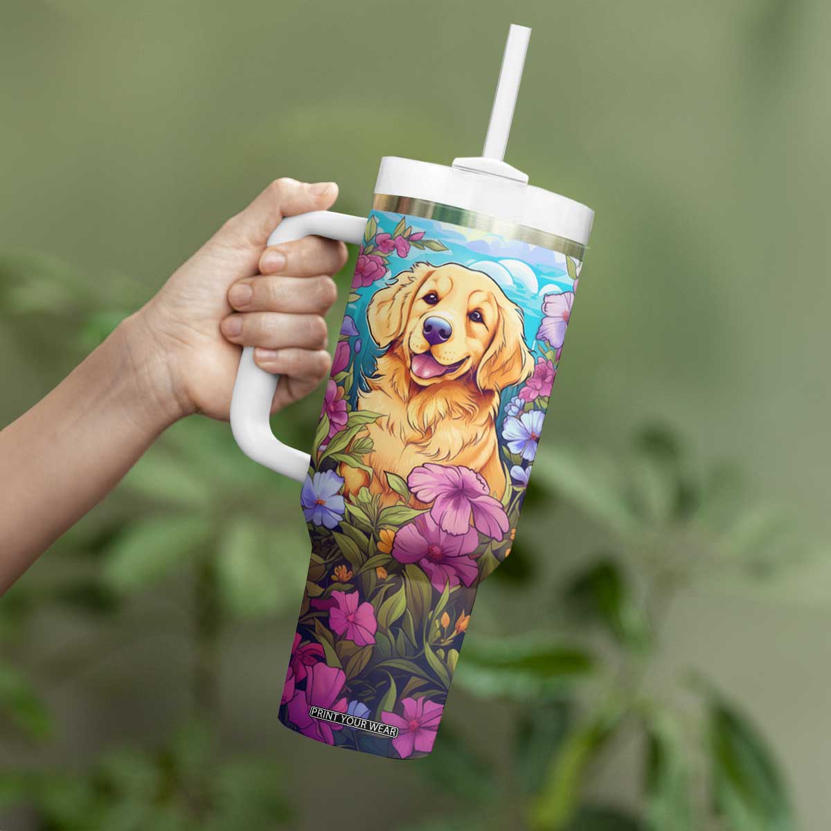 Retro Golden Retriever Tumbler With Handle Personalized TS04 Print Your Wear