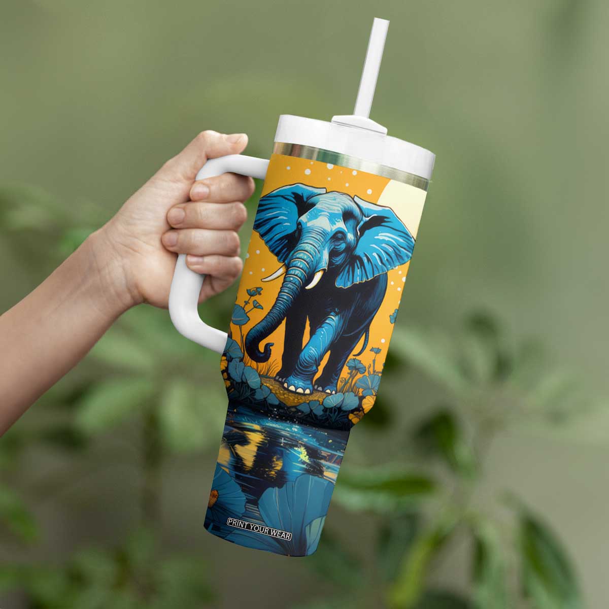 Retro Elephant Tumbler With Handle Personalized TS04 Print Your Wear