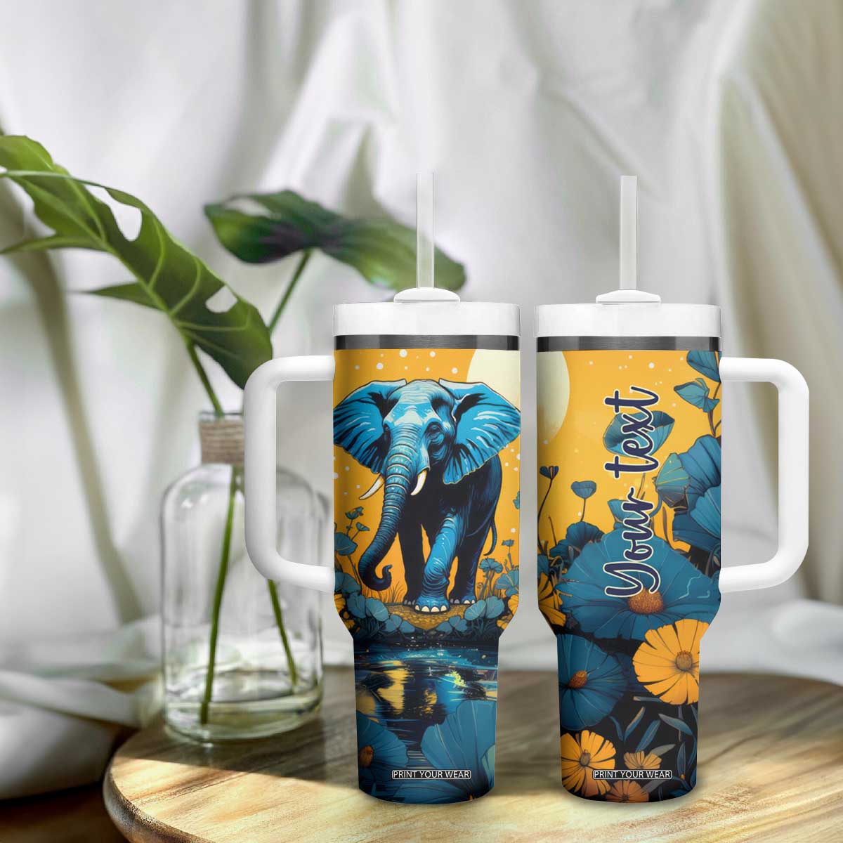 Retro Elephant Tumbler With Handle Personalized TS04 Print Your Wear