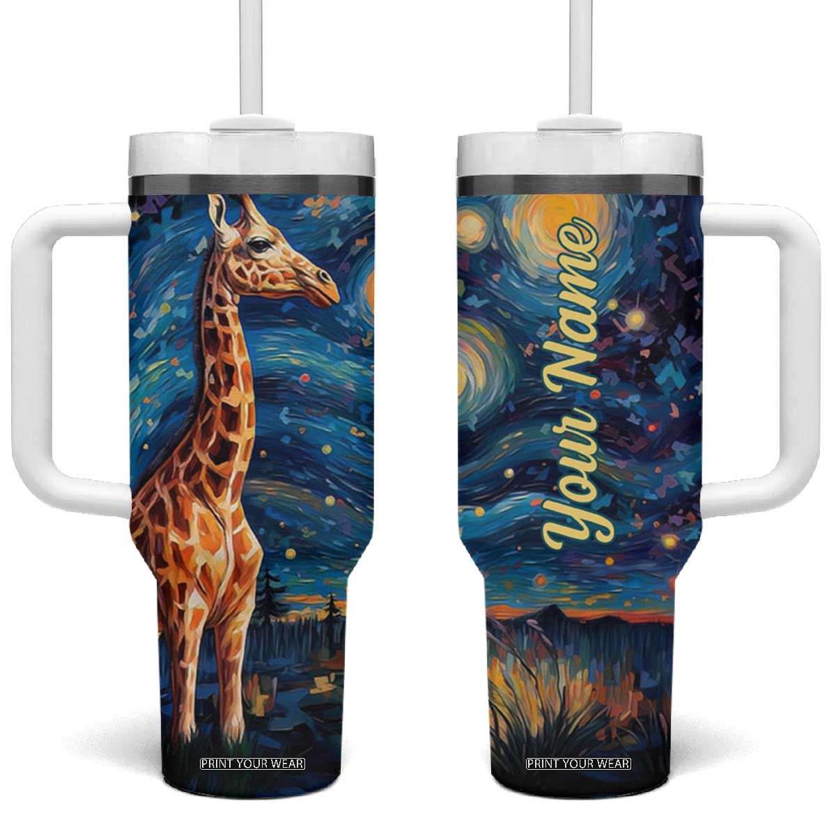 Giraffe Starry Night Tumbler With Handle Personalized TS04 One Size: 40 oz Multicolor Print Your Wear