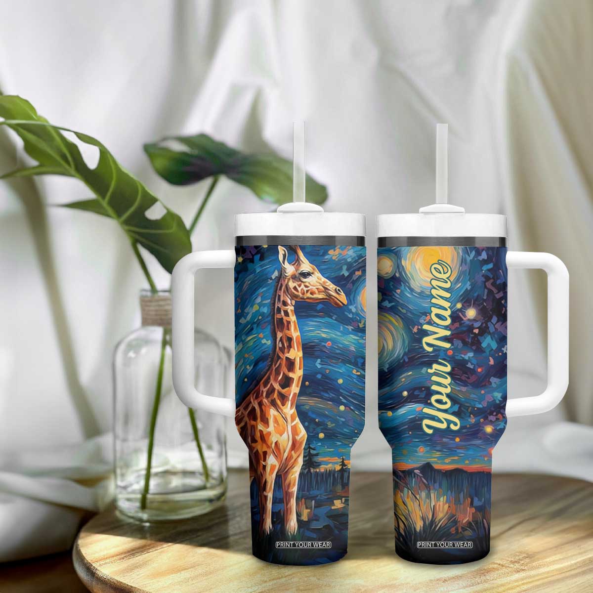 Giraffe Starry Night Tumbler With Handle Personalized TS04 Print Your Wear