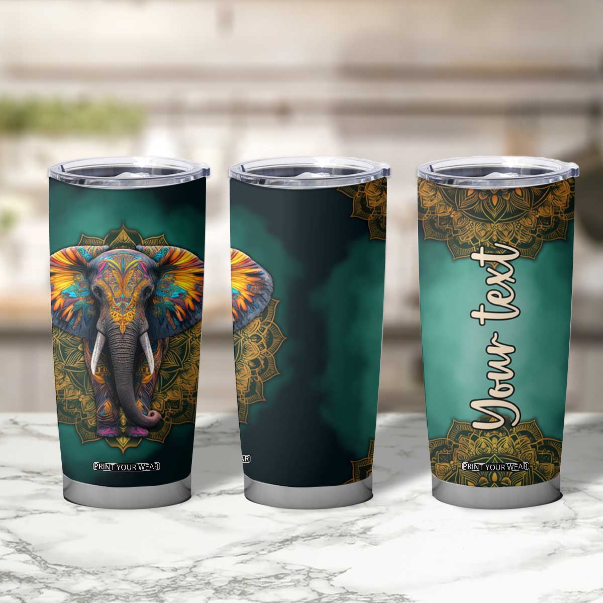 Mandala Tribal Elephant Tumbler Cup Personalized TS04 Print Your Wear
