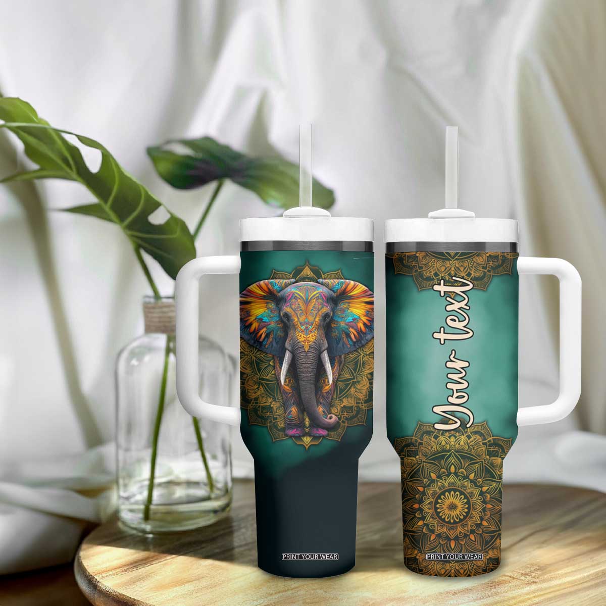 Mandala Tribal Elephant Tumbler With Handle Personalized TS04 Print Your Wear