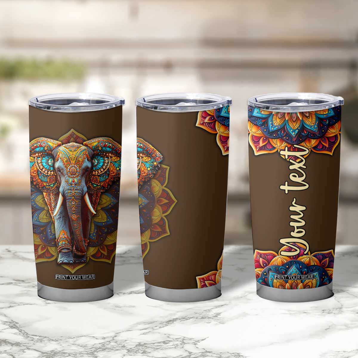 Mandala Elephant Tumbler Cup Personalized TS04 Print Your Wear
