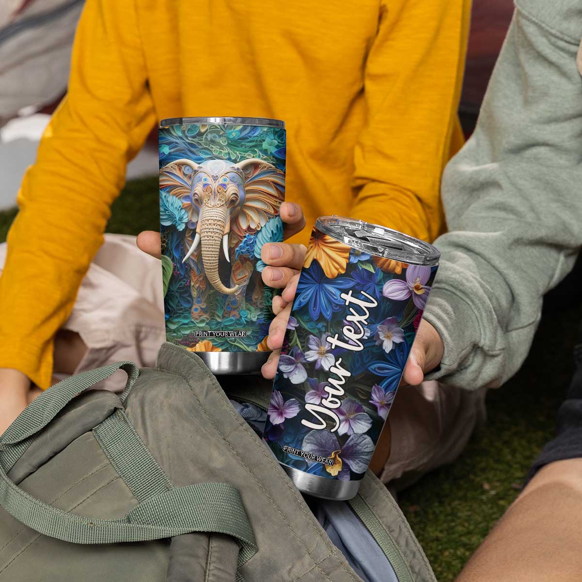 Elephant Paper Quiling Tumbler Cup Personalized TS04 Print Your Wear