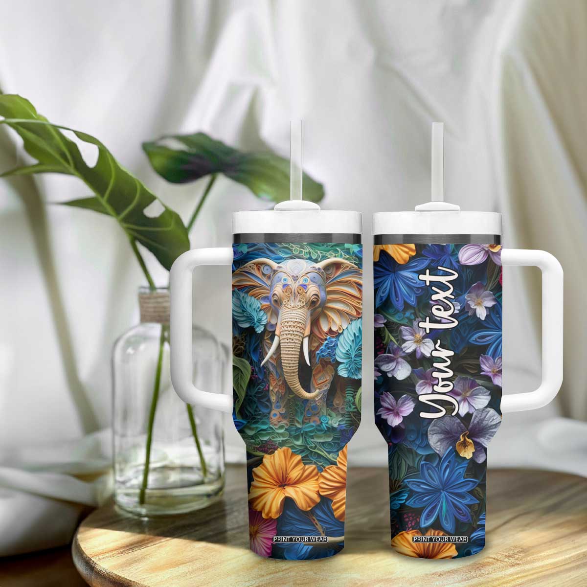 Elephant Paper Quiling Tumbler With Handle Personalized TS04 Print Your Wear
