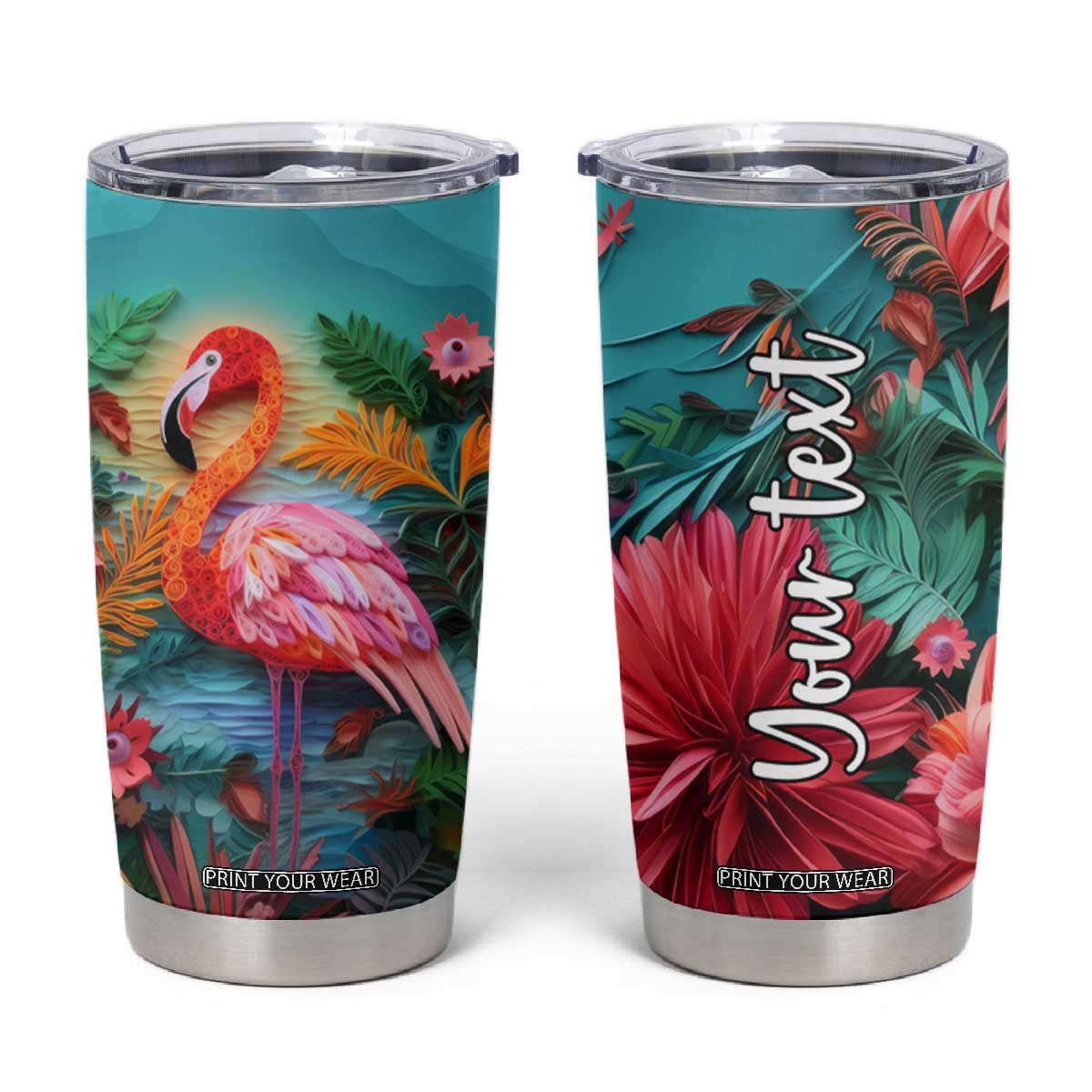 Flamingo Tropical Paper Quiling Tumbler Cup Personalized TS04 Multicolor Print Your Wear