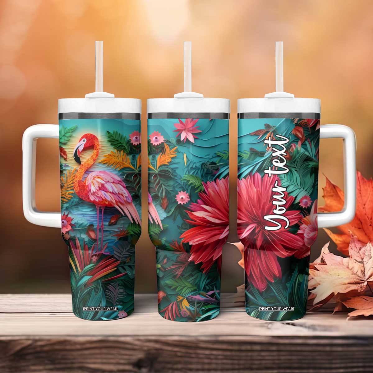 Flamingo Tropical Paper Quiling Tumbler With Handle Personalized TS04 Print Your Wear