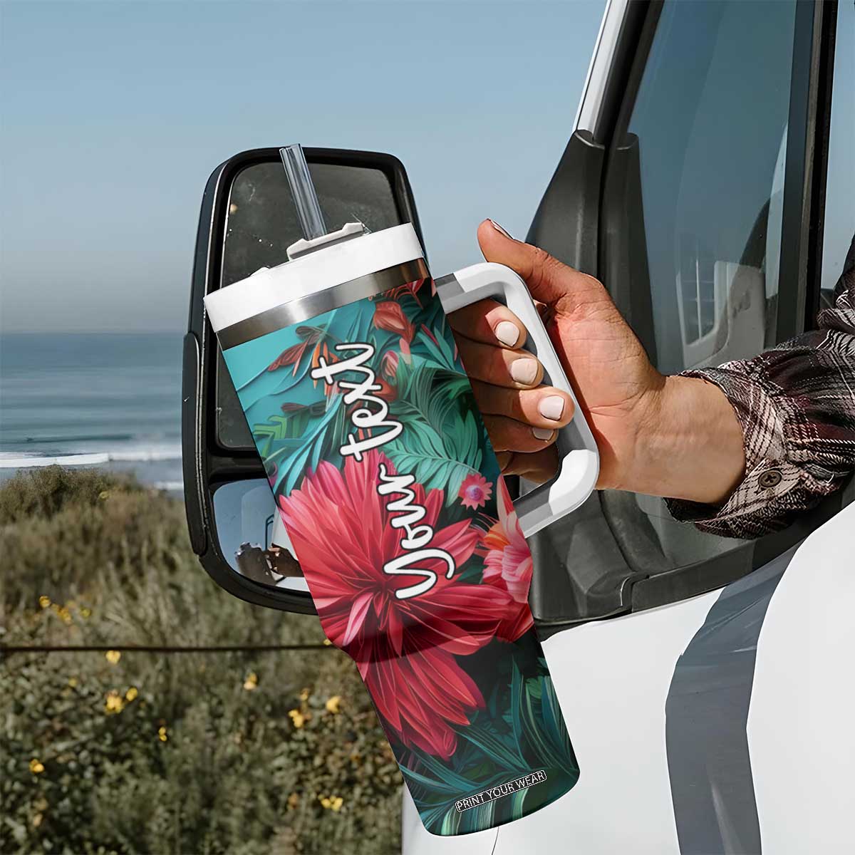 Flamingo Tropical Paper Quiling Tumbler With Handle Personalized TS04 Print Your Wear