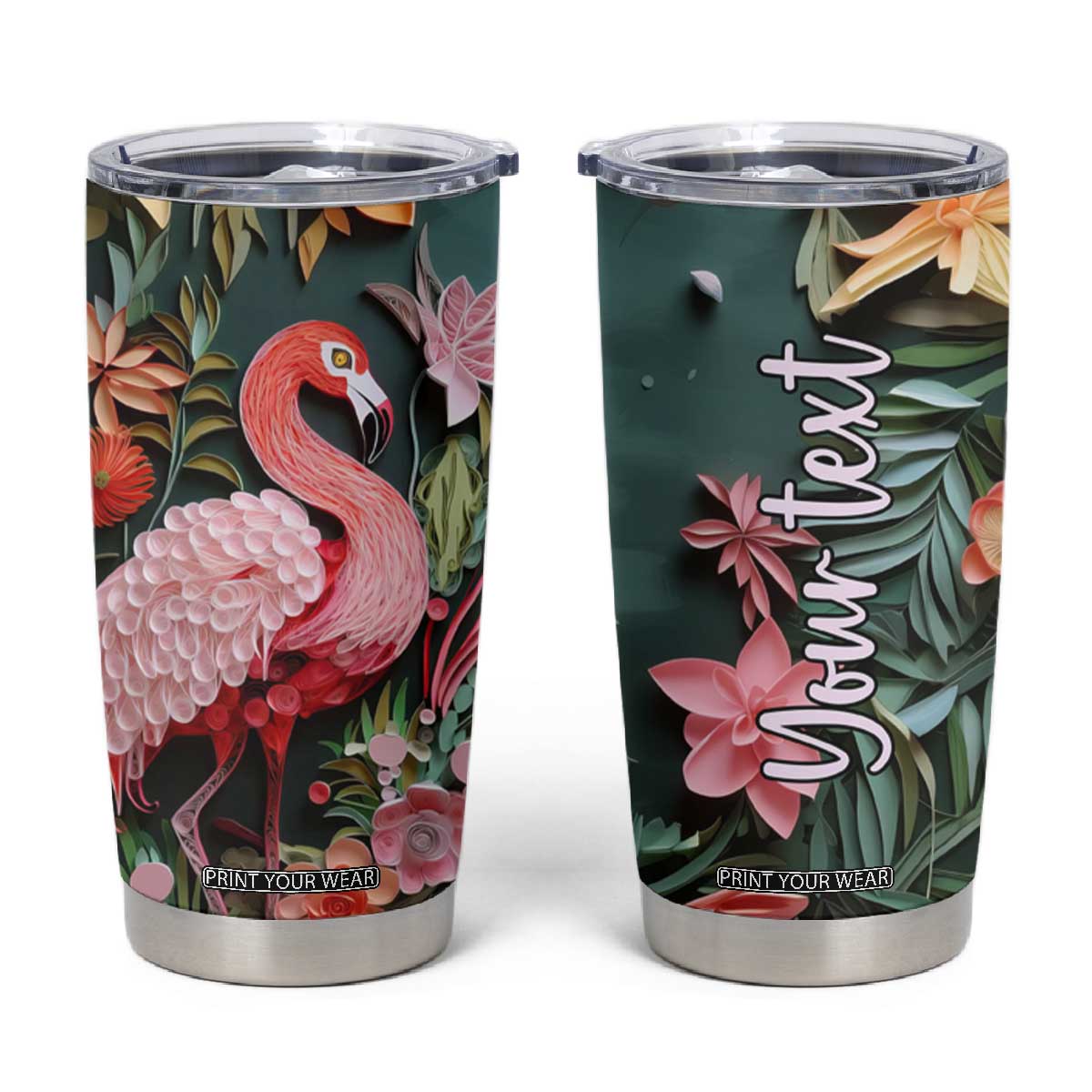 Flamingo Paper Quiling Tumbler Cup Personalized TS04 Multicolor Print Your Wear