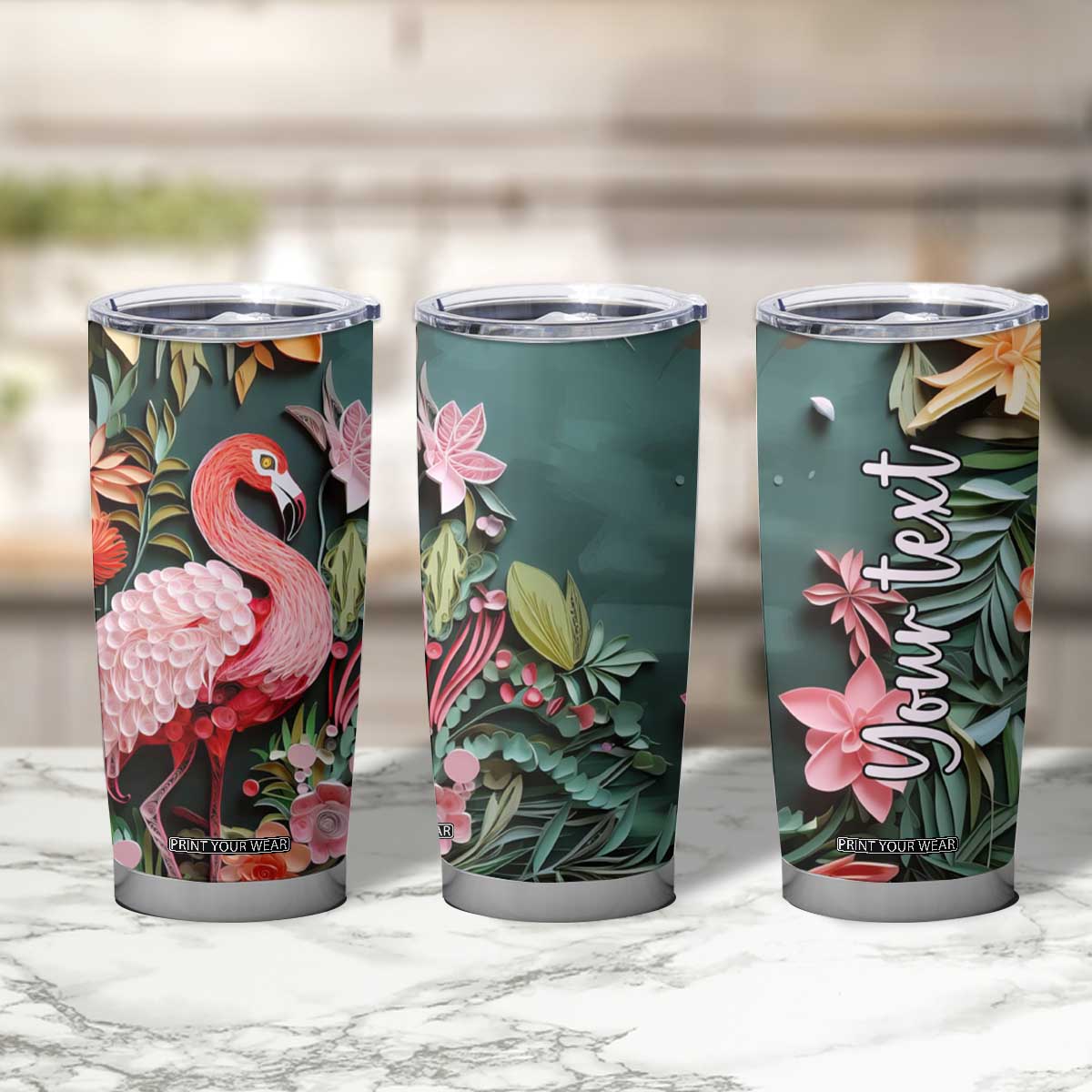 Flamingo Paper Quiling Tumbler Cup Personalized TS04 Print Your Wear