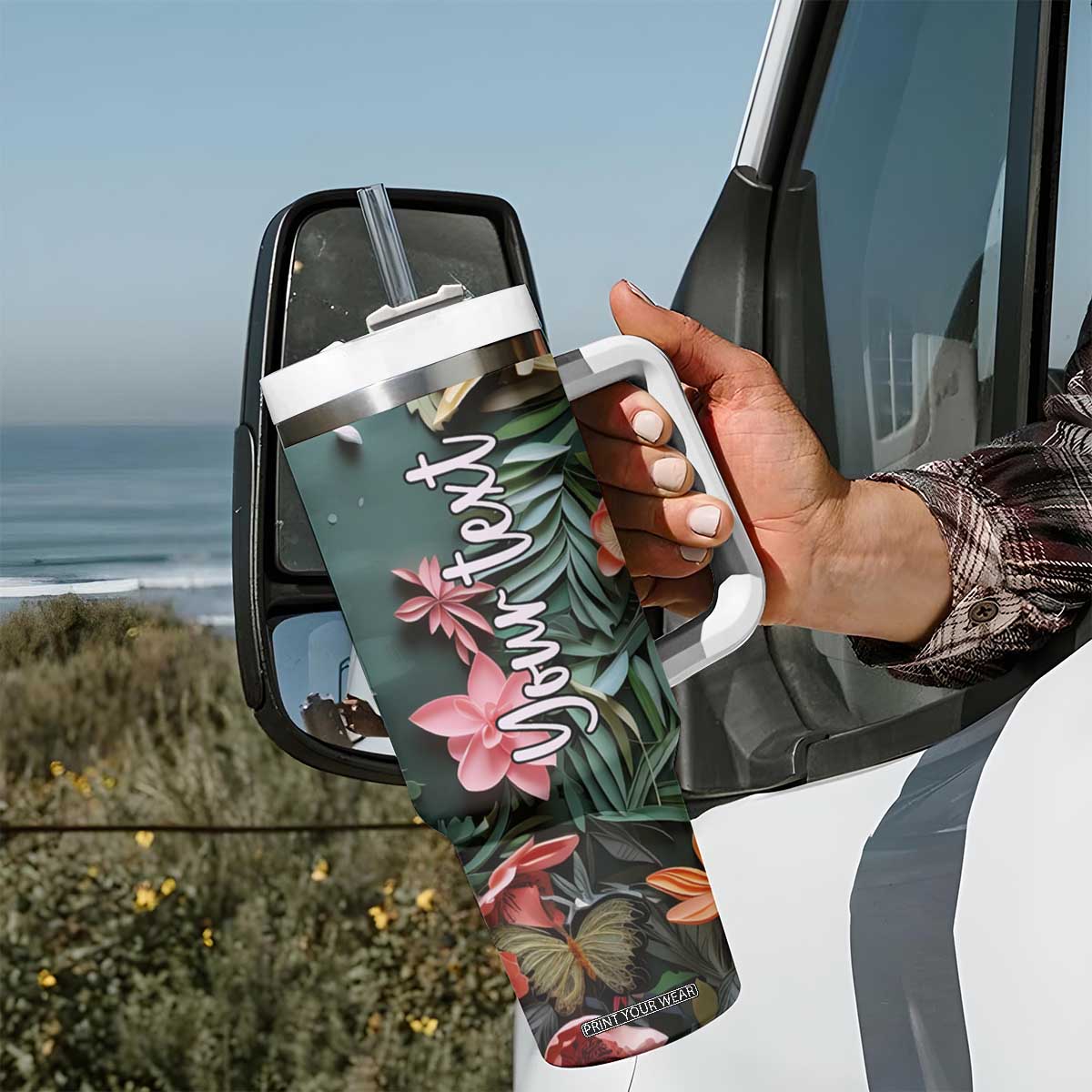Flamingo Paper Quiling Tumbler With Handle Personalized TS04 Print Your Wear