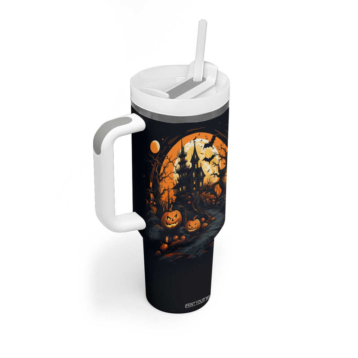 Autumn Halloween House Tumbler With Handle Personalized TS04 Print Your Wear