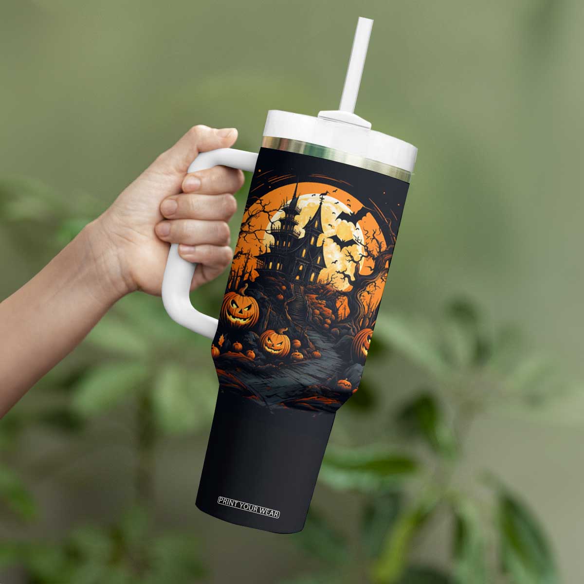 Autumn Halloween House Tumbler With Handle Personalized TS04 Print Your Wear