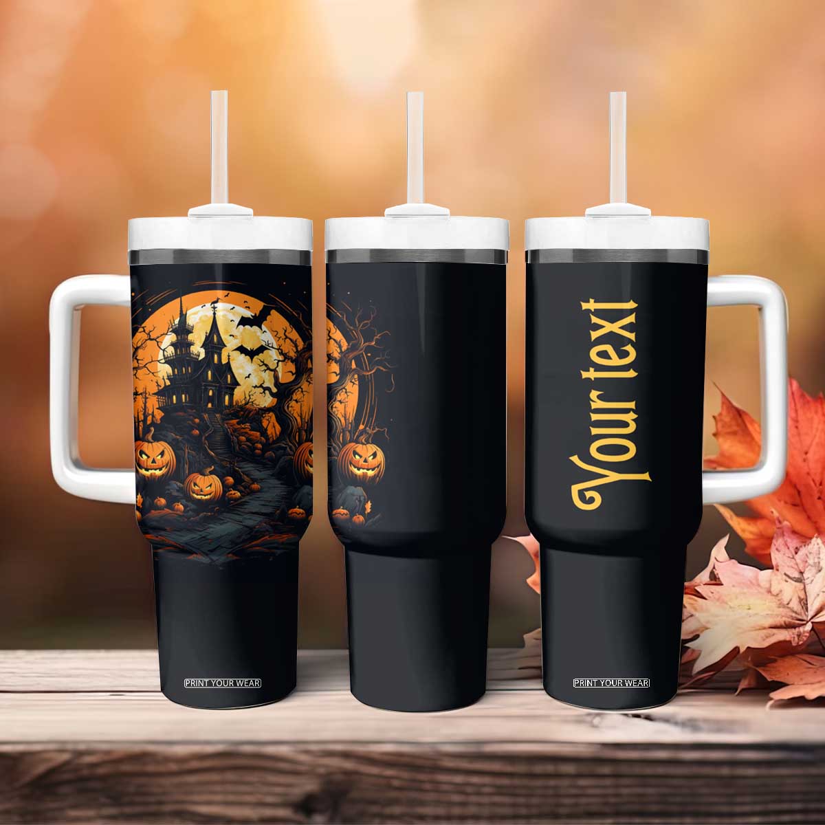 Autumn Halloween House Tumbler With Handle Personalized TS04 Print Your Wear