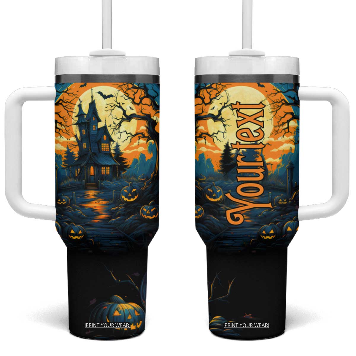Autumn Halloween Horror House Tumbler With Handle Personalized TS04 One Size: 40 oz Multicolor Print Your Wear